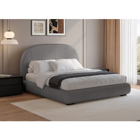 Lit double en velours côtelé épais gris 180x200cm COSY (1/5)