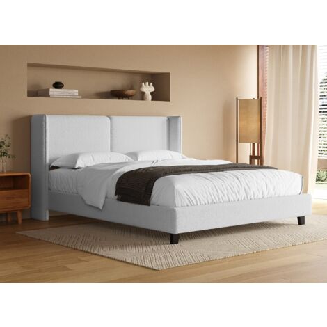 Lit double en tissu effet peau de mouton gris clair 180x200 cm (1/5)