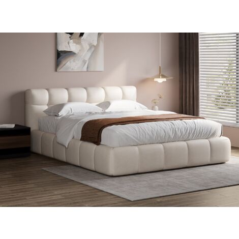 Deco In Paris – Lit coffre en velours beige 160x200 cm – Rangement sous sommier – Tête de lit capitonnée – Design moderne et élégant (1/5)