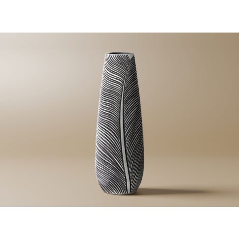 Deco In Paris – Vase en résine noir et blanc H46 cm – Design moderne avec lignes texturées – Pour décoration intérieure élégante