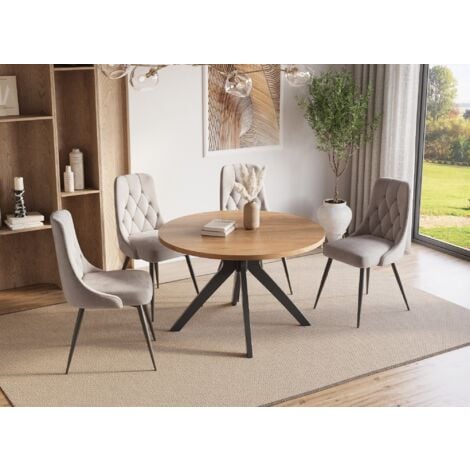 NOVEA - Table à manger ronde design couleur chêne NOVEA