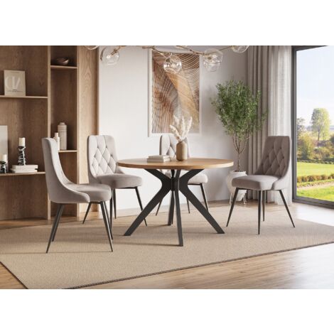 NOVEA - Table à manger ronde design couleur chêne NOVEA
