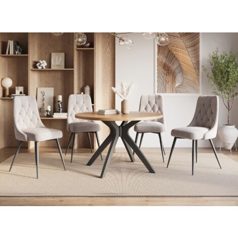 NOVEA - Table à manger ronde design couleur chêne NOVEA