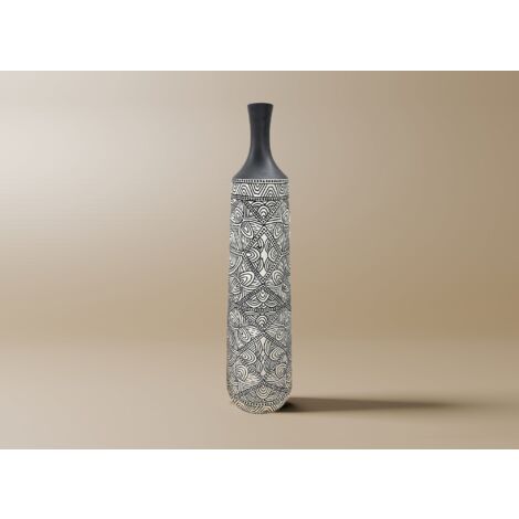 Vase ethnique chic en polyrésine noir et blanc H78 cm LAORA (1/2)