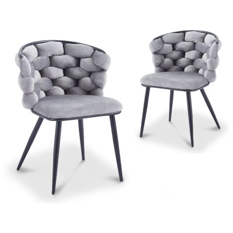 Lot de 2 chaises en velours gris pieds en métal noir CECILE (1/5)