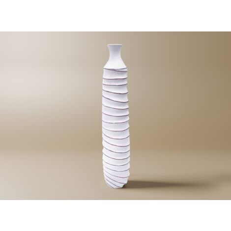 Deco In Paris – Vase en polyrésine blanc 75 cm – Forme allongée avec motifs texturés – Décoration chic et contemporaine – Pour bouquets frais ou séchés