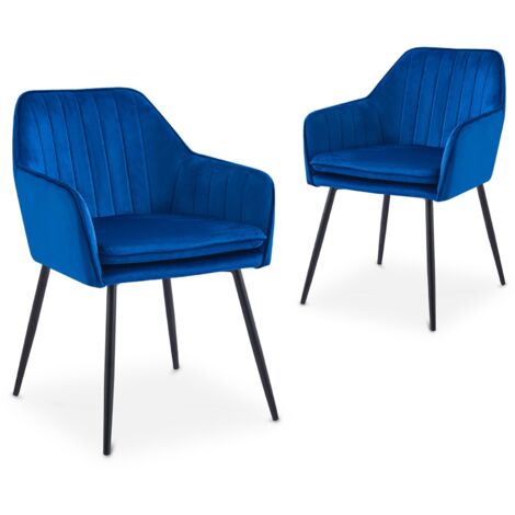 Lot de 2 chaises avec accoudoirs en velours bleu pieds noirs (1/5)