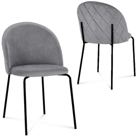Lot de 2 chaises design en velours gris pieds noirs KENNETH (1/5)
