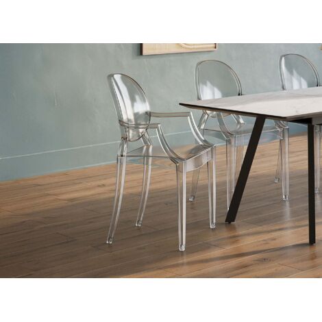 4 Chaises Ghost Transparentes En Polycarbonate Et Acier - Occasion, Style Moderne, 80 Cm De Haut