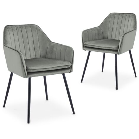 Lot de 2 chaises avec accoudoirs en velours gris pieds noirs (1/5)