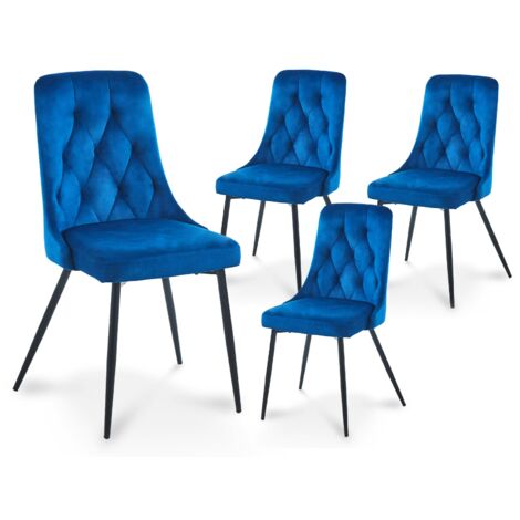 Lot de 4 chaises design en velours bleu OLVEA (1/5)