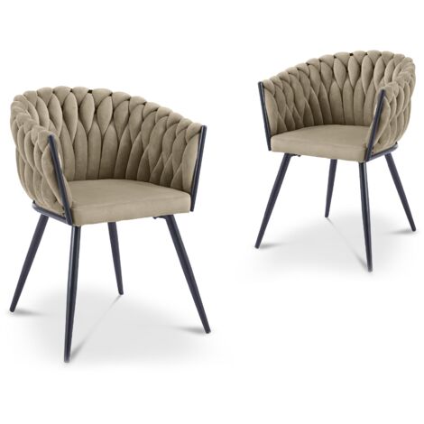 Deco In Paris – Lot de 2 chaises wave en velours taupe – Pieds en métal noir – Hauteur d’assise 48 cm – Design contemporain pour salon (1/5)