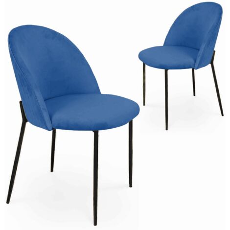 Lot de 2 chaises design en velours bleu pieds noirs ARABEL (1/5)