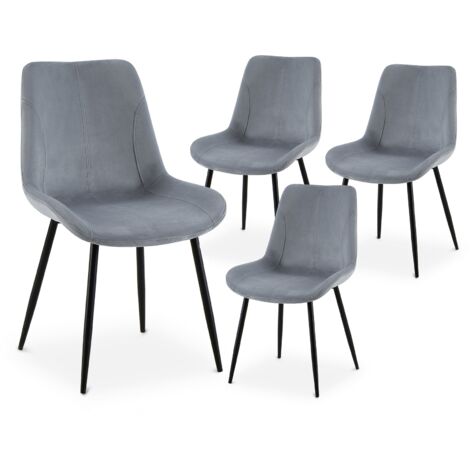 Deco In Paris – Lot de 4 chaises en velours gris – Revêtement velours doux – Pieds en métal noir – Dimensions 60x53x87 cm – Pour salle à manger moderne (1/5)