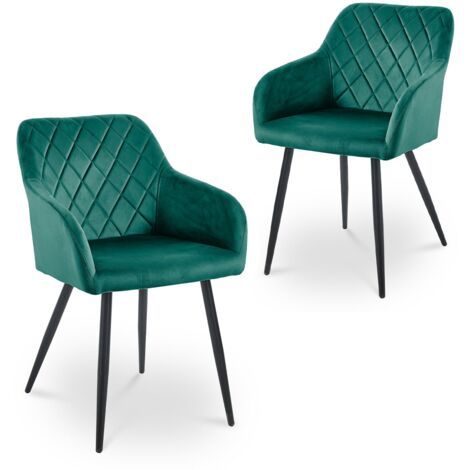 Lot de 2 chaises avec accoudoirs en velours vert KANA (1/5)