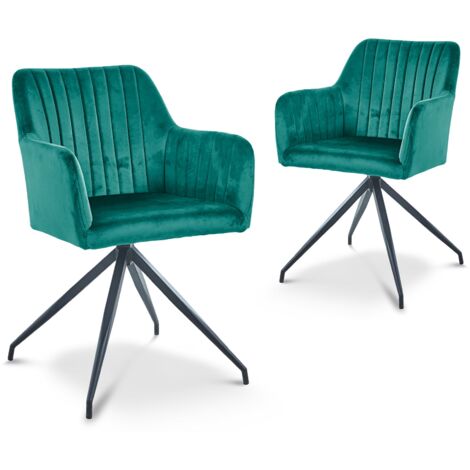 Lot de 2 chaises en velours vert pieds en métal noir RATUS (1/5)