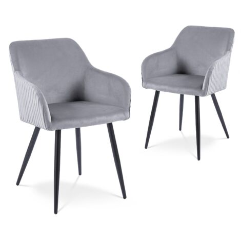 Lot de 2 chaises en velours gris pieds en métal noir DEVOR (1/5)
