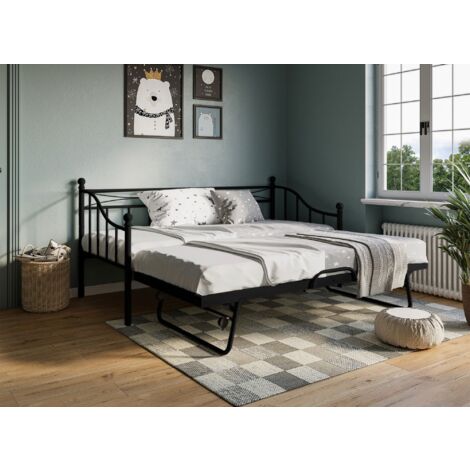 Zinus Elias Lit 140x190 Cm Cadre Métal Avec Tête De Lit - Hauteur 30 Cm - Noir