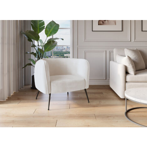 PERRY - Fauteuil cabriolet en velours beige pieds noir PERRY