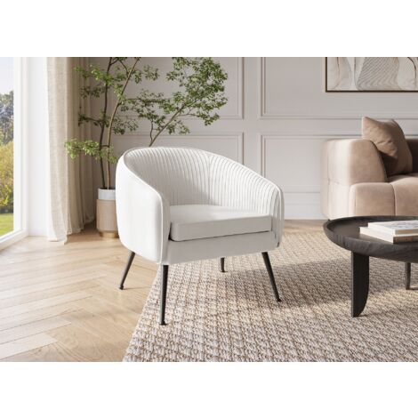 Deco In Paris – Fauteuil cabriolet en velours beige – Assise généreuse et dossier moelleux – Pieds en métal noir – Dimensions 65x72x72 cm