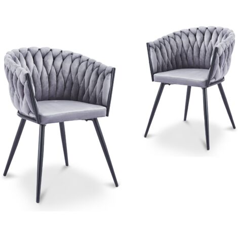 Deco In Paris – Lot de 2 chaises wave en velours gris – Pieds en métal noir – Hauteur 78 cm – Assise moelleuse 48 cm – Design contemporain (1/5)