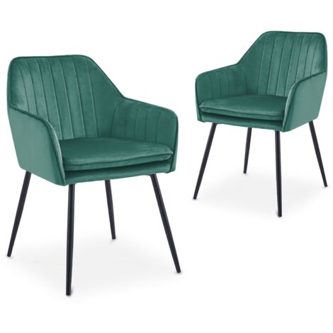 Lot de 2 chaises avec accoudoirs en velours vert pieds noirs (1/5)