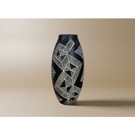 Vase ethnique en polyrésine noir et blanc H31 cm MAORI