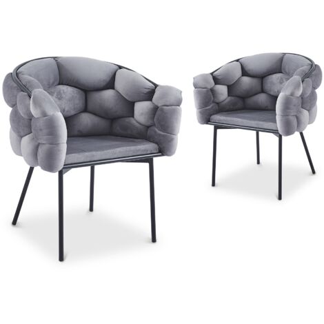 Deco In Paris – Lot de 2 chaises en velours gris – Piètement en métal noir – Assise rembourrée – Dimensions 72x53x77cm, hauteur d’assise 42cm (1/5)