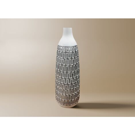 Vase XL en polyrésine blanc et argent H40 cm ALAIA (1/2)