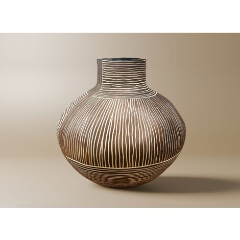 Vase ethnique en polyrésine bois et blanc H26 cm AKIRA (1/2)