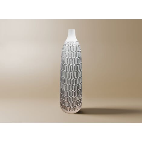 Vase XL en polyrésine blanc et argent H49 cm ALAIA (1/2)