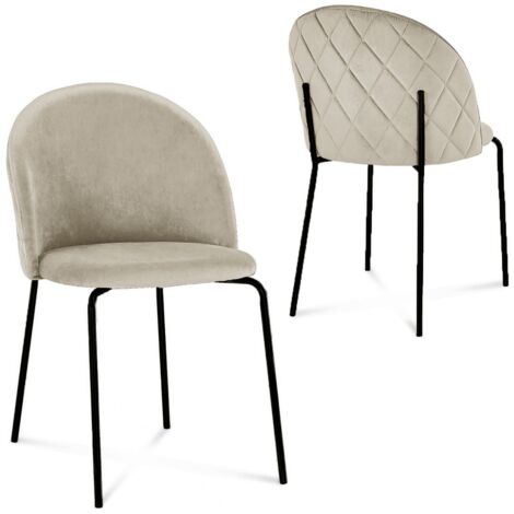 Deco In Paris – Lot de 2 chaises en velours beige – Dossier oversize – Pieds en métal noir – Hauteur 82 cm – Largeur 45 cm – Hauteur d'assise 48 cm (1/5)