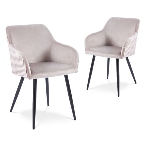 Lot de 2 chaises en velours beige pieds en métal noir DEVOR (1/5)