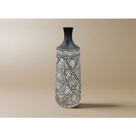 Vase ethnique chic en polyrésine noir et blanc H46 cm LAORA (1/2)