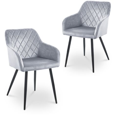 Lot de 2 chaises avec accoudoirs en velours gris KANA (1/5)