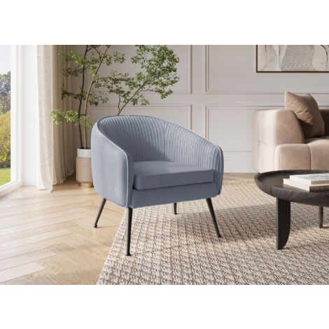 Fauteuil cabriolet en velours gris pieds noir TRECY
