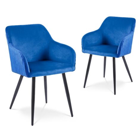 Lot de 2 chaises en velours bleu pieds en métal noir DEVOR (1/5)