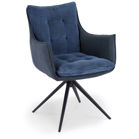 Deco In Paris – Chaise pivotante en velours côtelé bleu avec accoudoirs – Assise confortable 50 cm – Design contemporain – Pieds en métal noir (1/5)
