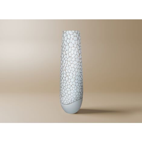 Deco In Paris – Vase décoratif en polyrésine blanc 62 cm – Forme allongée avec motifs texturés – Élégant pour salon, chambre ou bureau