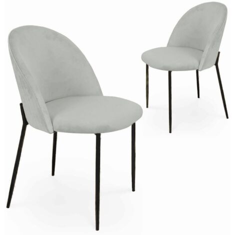 Lot de 2 chaises design en velours gris pieds noirs ARABEL (1/5)