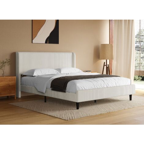 Deco In Paris – Lit double en velours côtelé épais beige 160x200cm – Tête de lit rembourrée – Design moderne et élégant – Entretien facile (1/5)