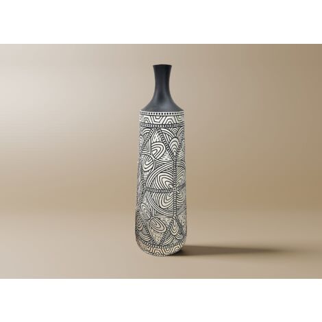 Vase ethnique chic en polyrésine noir et blanc H62 cm LAORA (1/2)