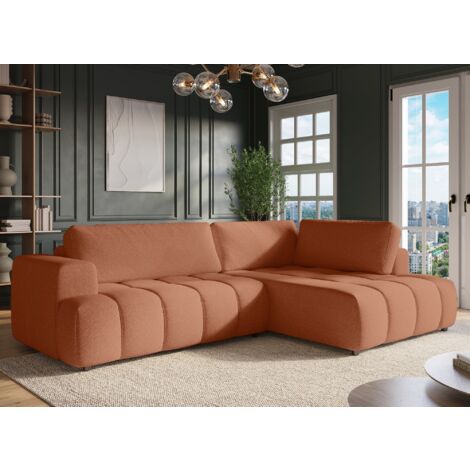Canapé d'angle convertible avec coffre en tissu terracotta HAVEN (1/5)