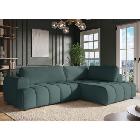 Deco In Paris – Canapé d'angle convertible avec coffre – Tissu vert olive – Large assise moelleuse – Pour salon moderne (1/5)