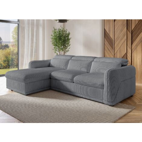 Deco In Paris – Canapé d'angle gauche convertible en velours côtelé épais gris – Coffre de rangement intégré – Lit confortable pour 2 personnes (1/5)