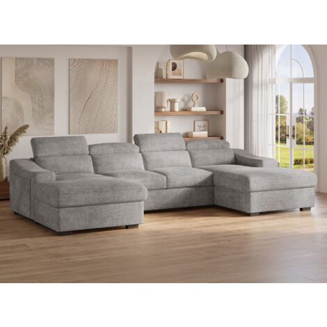Canapé panoramique convertible avec 2 coffres en velours chiné
