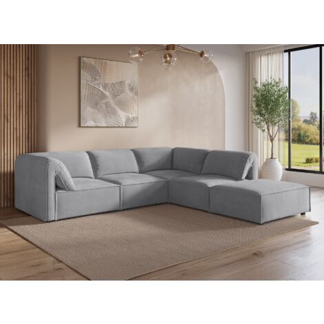 Canapé d'angle modulable en velours gris HARINA (1/5)