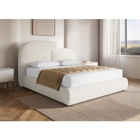 Deco In Paris – Lit coffre en velours chiné beige 140x190 cm – Dossier rembourré – Grand espace de rangement sous sommier – Design moderne et élégant (1/5)