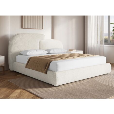 Deco In Paris – Lit coffre en velours chiné beige 180x200 cm – Espace de rangement sous sommier relevable – Design moderne et élégant pour chambre