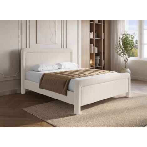 Lit double en tissu doux beige 140 x190 cm ANELA (1/5)